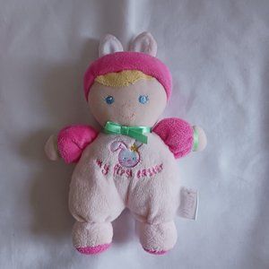 Prestige Baby Plush My First Easter Stuffed Blonde Doll Rattle Pink 8" Toy Bunny